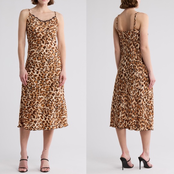 Bebe  Animal Print Midi Dress Size L - Picture 3 of 9